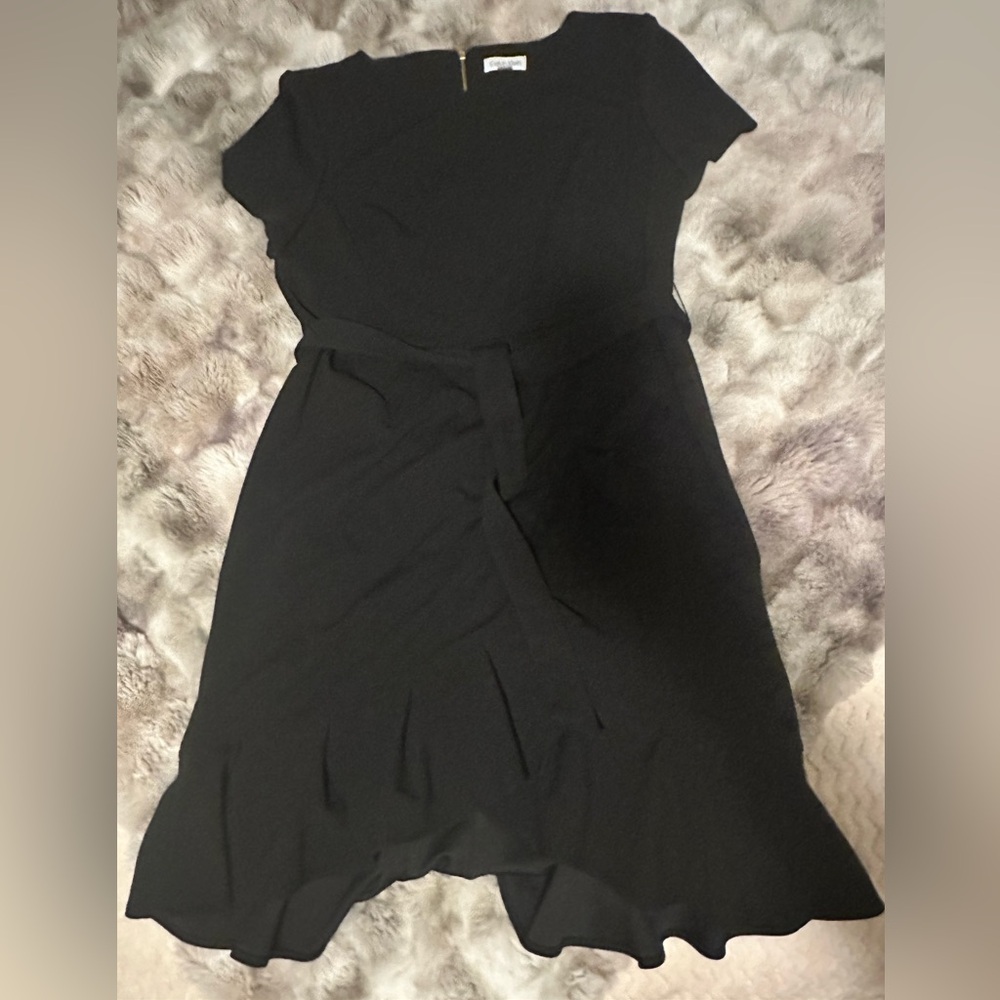Calvin Klein Black Midi Dress with Tie Waist